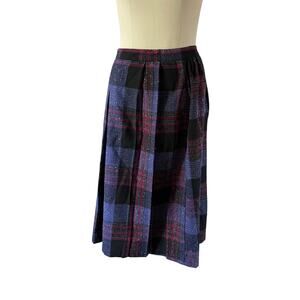 Vintage Wool Blend Purple Plaid Pleated Maxi Skirt Sz 12 Academia Preppy Ivy